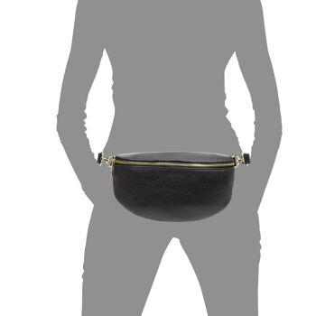 Ambra Sac banane mode unisexe. Cuir véritable Dollaro - Noir 9