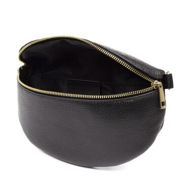 Ambra Sac banane mode unisexe. Cuir véritable Dollaro - Noir 10