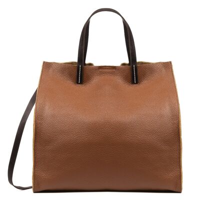 Bianca Women's Shopper Bag. Genuine Leather Dollaro - Brown