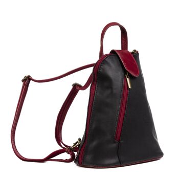 Sac à Dos pour Femme Carlotta Sauvage Cuir Véritable - Noir; Rouge foncé 7