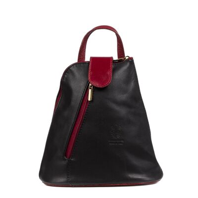 Carlotta Women's Backpack Bag. Sauvage Genuine Leather - Black; Dark red