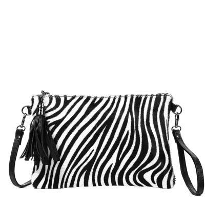 Hermine Damen-Umhängetasche aus echtem Sauvage Cavallino Zebra-Leder