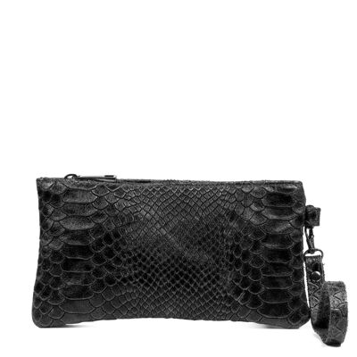 Sac à main pour femme Fiorella Serpent gravé en cuir suédé véritable - Noir