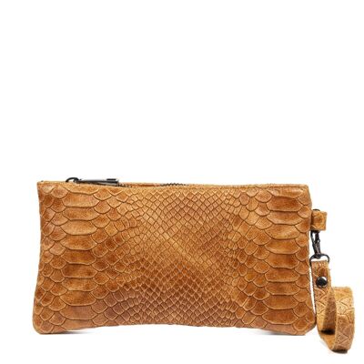 Fiorella Women's Handbag. Genuine Leather Suede Engraving Snake - Leather