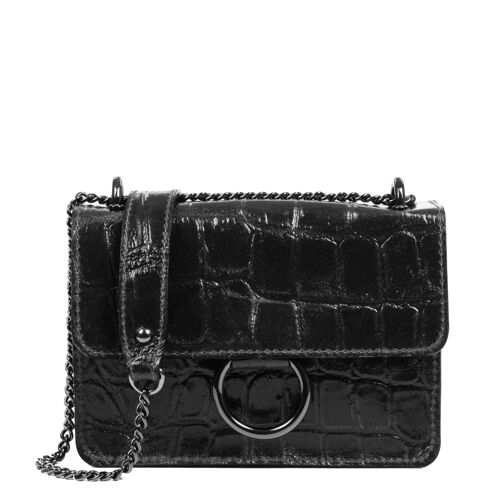 Fabrizia Bolso bandolera Mujer.Piel auténtica Gamuza Grabado Cocodrilo Grande  Camoscio - Negro