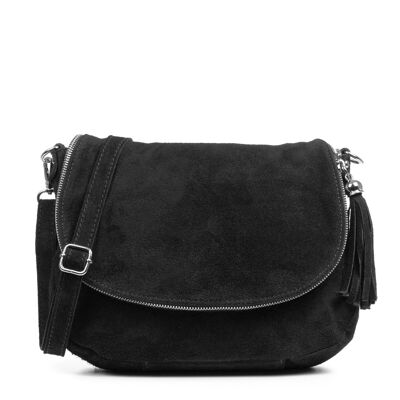 Amanda Women's Shoulder Bag. Genuine Suede Leather - Black