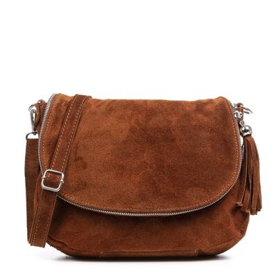 Amanda Women's Shoulder Bag. Genuine Suede Leather - Brown