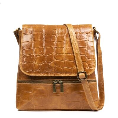 Orlena Women's Shoulder Bag. Genuine Leather Suede Engraved Crocodile Large - Leather