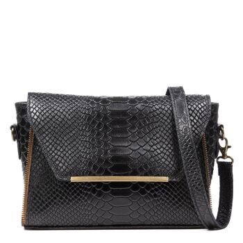 Mariola Sac à bandoulière pour femme en cuir véritable daim Gravure Serpent - Noir 6