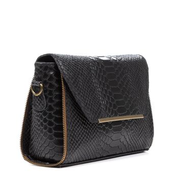 Mariola Sac à bandoulière pour femme en cuir véritable daim Gravure Serpent - Noir 7