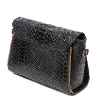 Mariola Sac à bandoulière pour femme en cuir véritable daim Gravure Serpent - Noir 3