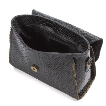 Mariola Sac à bandoulière pour femme en cuir véritable daim Gravure Serpent - Noir 5