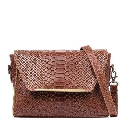 Mariola Women's shoulder bag. Genuine Suede Leather Snake Engraving - Brown