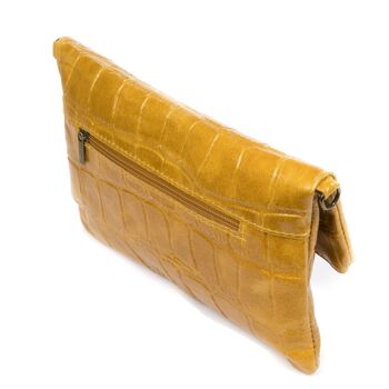 Sac à bandoulière Lecce pour femme Gravure de crocodile en daim véritable - Moutarde 8