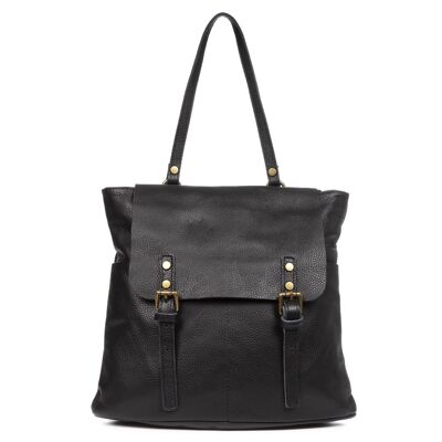 Women's backpack bag. Dollaro genuine leather - Black