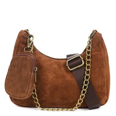 Acate Women's shoulder bag. Genuine Leather Suede - Leather