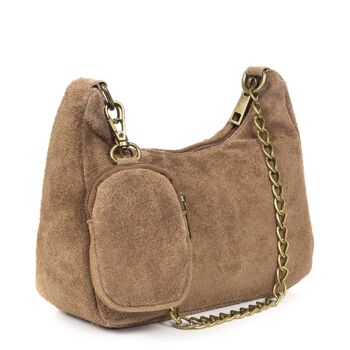 Acate Sac à bandoulière pour femme en cuir suédé véritable - taupe foncé 7