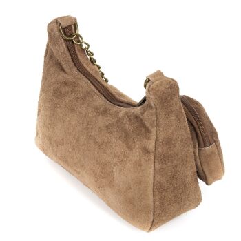 Acate Sac à bandoulière pour femme en cuir suédé véritable - taupe foncé 8