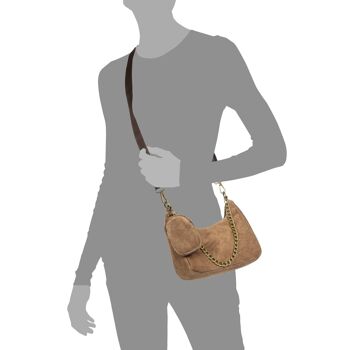 Acate Sac à bandoulière pour femme en cuir suédé véritable - taupe foncé 9