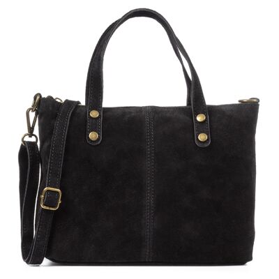 Acciano Women's Shoulder Bag. Genuine Suede Leather - Black