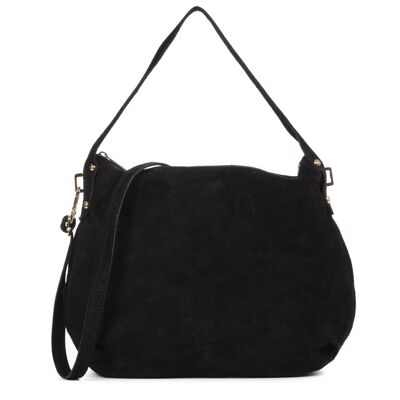 Acerenza Women's Shoulder Bag. Genuine Suede Leather - Black