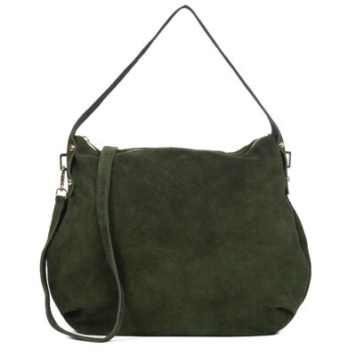 Acerenza Women's Shoulder Bag. Genuine Suede Leather - Green