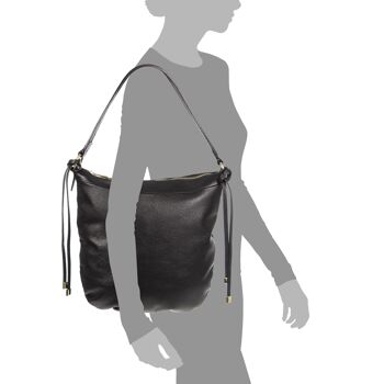 Acquacanina Sac à Bandoulière pour Femme Dollaro Cuir Véritable - Noir 9