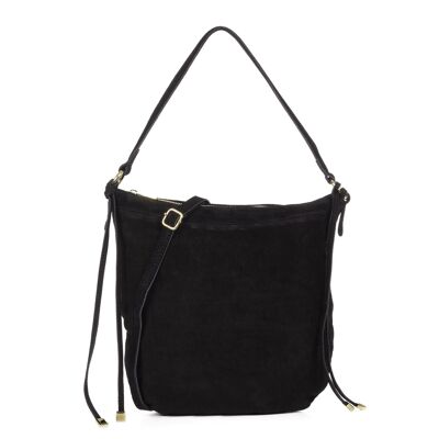 Acquacanina Women's Shoulder Bag. Genuine Suede Leather - Black