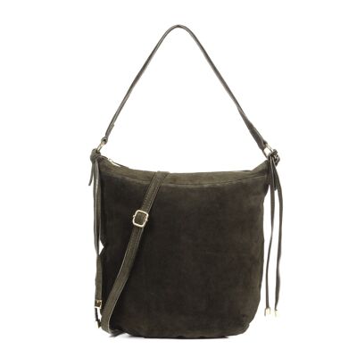 Acquacanina Women's Shoulder Bag. Genuine Suede Leather - Dark Green