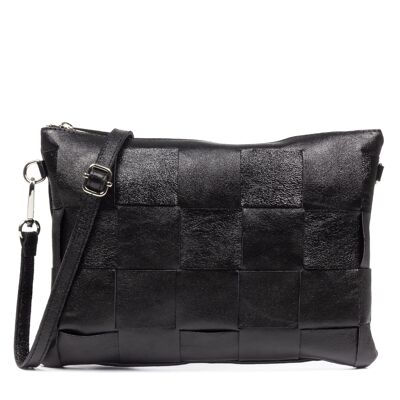 Acquanegra Women's Shoulder Bag. Genuine Glossy Lacquered Suede Leather. - Black