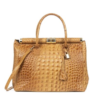 Acquasanta Women's Tote Bag. Genuine Leather Suede Crocodile Engraving - Leather