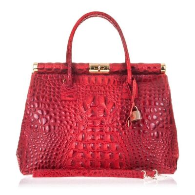 Borsa Tote Donna Acquasanta in Vera Pelle Scamosciata Coccodrillo Incisa - Granato Scuro