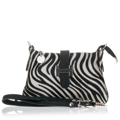 Acquasparta Women's handbag. Genuine Dollaro Cavallino Leather - Zebra; Black
