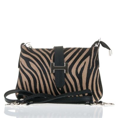 Acquasparta Women's handbag. Genuine Dollaro Cavallino Leather - Tiger; Black