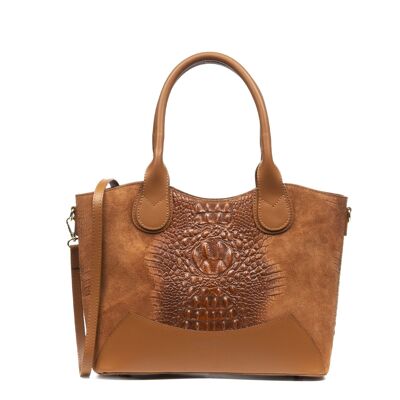 Adelfia Women's tote bag. Genuine Leather Suede Crocodile Engraving Ruga - Leather