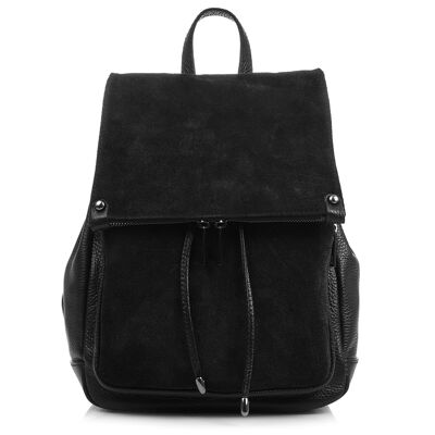 Aggius Women's backpack bag. Dollaro Genuine Leather Suede - Black