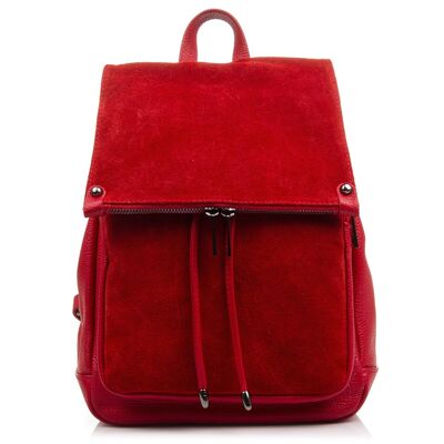 Aggius Bolso mochila Mujer. Piel auténtica Dollaro Gamuza - Rojo