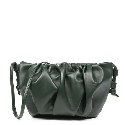 Agna Women's Shoulder Bag. Genuine sheep skin. - Dark green