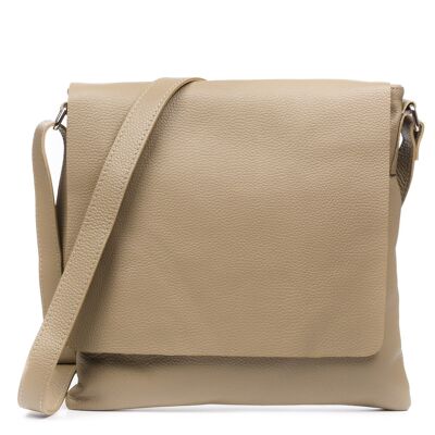 Agnadello Bolso Messenger Mujer. Piel auténtica Dollaro. - Taupe