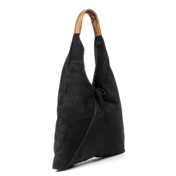 Sac shopping pour femme Agnana. Cuir véritable Suede et Dollaro. - Le noir 7