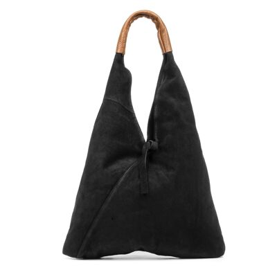 Agnana Shopper-Tasche für Damen. Echtes Leder Wildleder und Dollaro. - Schwarz