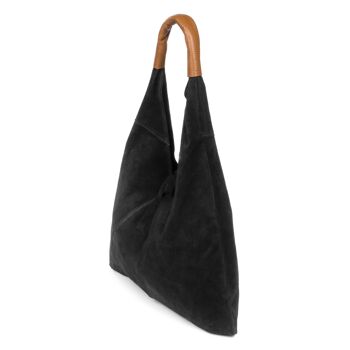 Sac shopping pour femme Agnana. Cuir véritable Suede et Dollaro. - Le noir 3