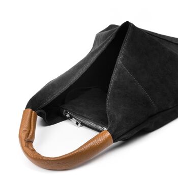 Sac shopping pour femme Agnana. Cuir véritable Suede et Dollaro. - Le noir 5