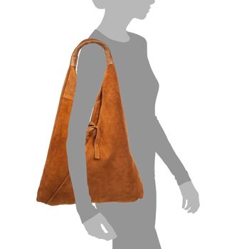 Sac shopping pour femme Agnana. Cuir véritable Suede et Dollaro. - Cuir 4