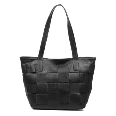 Sac cabas Agnone pour femme. Finition Dollaro en cuir véritable. - Le noir