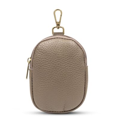 Petit porte-monnaie suspendu Agugliaro pour sacs. Cuir véritable Dollaro. - Taupe foncé