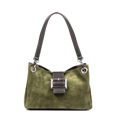 Sac à bandoulière Aicurzio pour femme. Cuir véritable suède Dollaro - vert olive