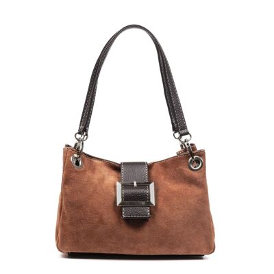 Aicurzio Women's shoulder bag. Genuine Leather Suede Dollaro - Earth