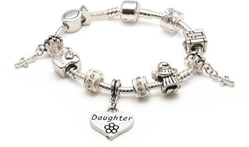 Girls First Holy Communion/Confirmation for Daughter Silver Plated Charm Bracelet 15cm