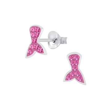 Puces d'oreilles pour enfants 'Rose Pink Sparkle Mermaid Tail' en argent sterling